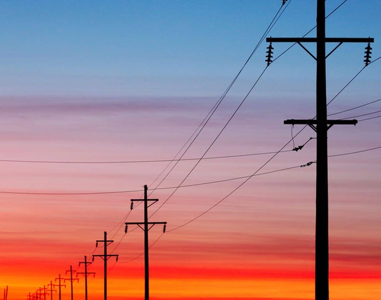 Sunset and electric poles